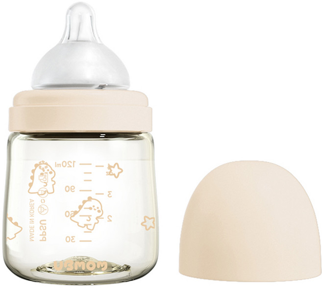 유비맘 시그니처 PPSU 배앓이방지 젖병 + 젖꼭지 세트, 베이지, 120ml, 1개