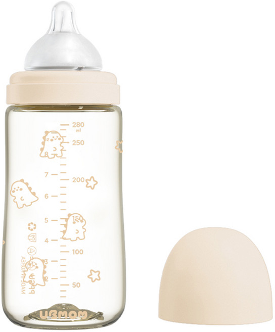 유비맘 시그니처 PPSU 배앓이방지 젖병 + 젖꼭지 세트, 베이지, 280ml, 1개