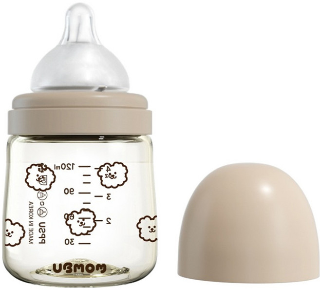 유비맘 시그니처 PPSU 배앓이방지 젖병 + 젖꼭지 세트, 초코, 120ml, 1개