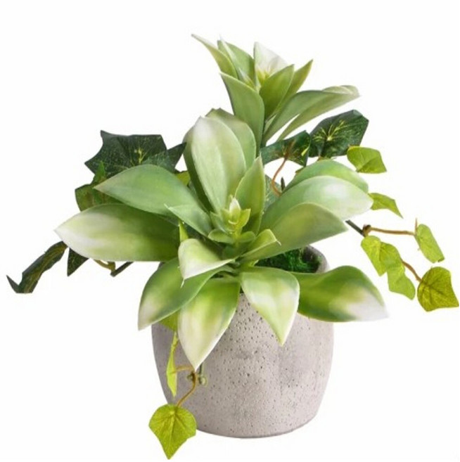 Meric Garden 高仿真多肉植物療癒手工水泥小盆栽, 白佛甲 白色 + 綠色, 1個