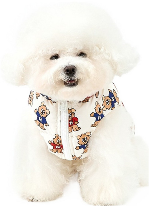 키니키니 강아지 레키 앤 레니 모션 패턴 패딩, 아이보리, 1개