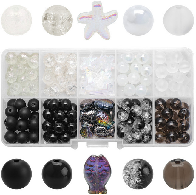 문구담 비즈 구슬 여름 팔찌 만들기 물고기와 불가사리, 06 흰검 계열, 1세트