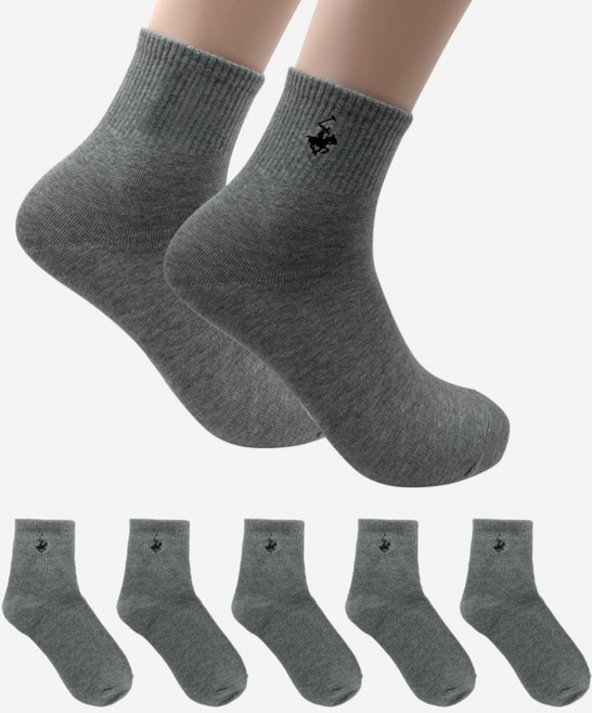 BEVERLY HILLS POLO CLUB 比佛利保羅 男士素色刺繡中筒襪 5雙組