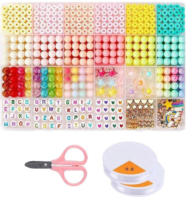 코히모 팔지 비즈 공예 DIY 키트 이니셜 만들기 세트 5W0441, 혼합색상, 1세트