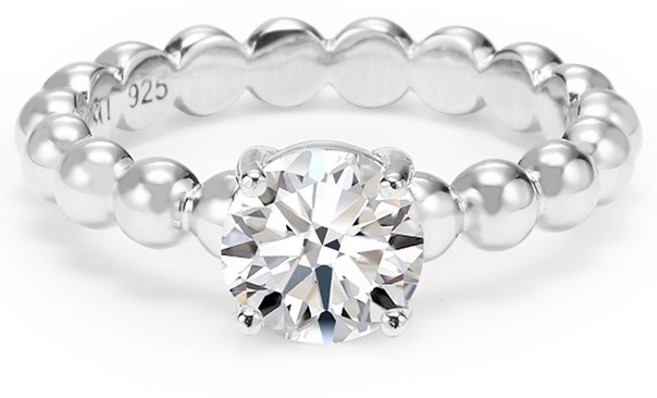 SEMI JEWELRY 女款 925純銀 Saemi 圓形切割莫桑石球形戒指