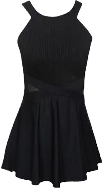 Goodif 女款可愛露背設計浪漫裙式連身泳衣, 黑色