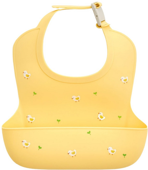 퍼기 유아용 방수 버클형 실리콘 이유식 턱받이, 버터옐로우, 1개입, 1개