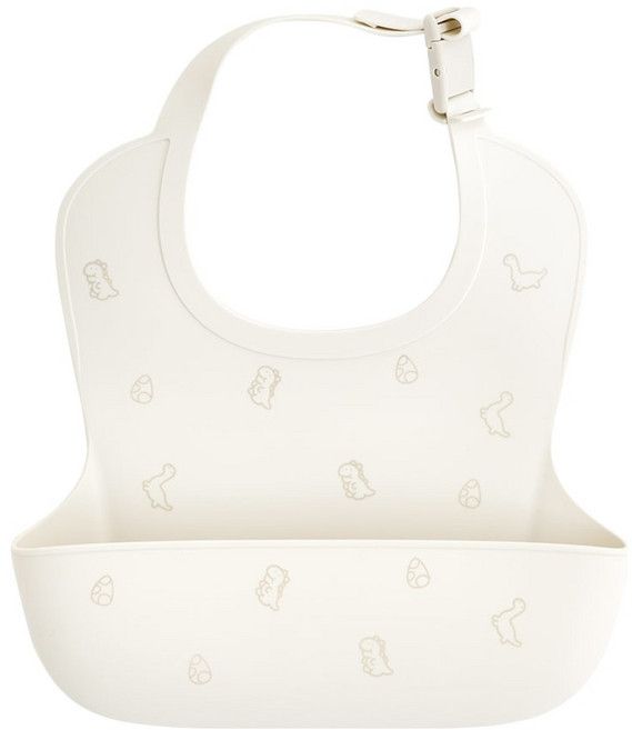 퍼기 유아용 방수 버클형 실리콘 이유식 턱받이, 아이보리, 1개입, 1개