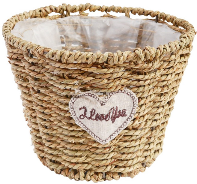 TRENY 草編花盆圓錐款 大號 室內外通用透氣草編花器, 棕色, 1個