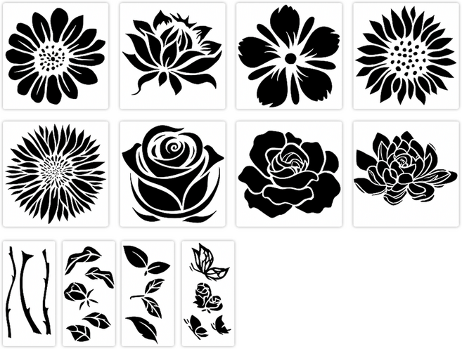 세컨드베스트 꽃 페인팅 20 x 20 cm 8p + 10 x 20 cm 4p 스텐실 도안 세트 꽃, 1세트