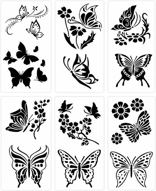 세컨드베스트 자연 페인팅 스텐실 도안 나비, 6개