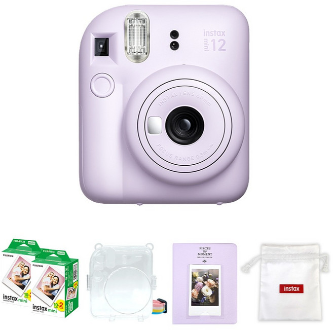 FUJIFILM 富士 instax 拍立得相機 丁香紫 + mini底片 40張 + 透明保護殼 + 馬卡龍雙層相簿 隨機出貨 + Logo收納袋 隨機出貨 組合 instax mini 12, 1套