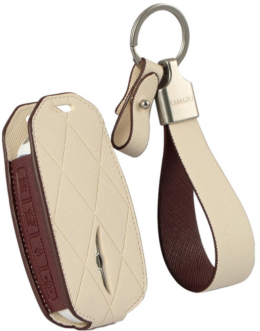 카마루 제네시스 G70 G80 G90 GV60 GV70 GV80 호환 차량용 가죽 키케이스 키홀더, 화이트 + 버건디(키케이스), 실버(키링), 제네시스B