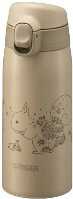 TIGER 虎牌 彈蓋型保溫杯 龜一堂聯名款 MCT-A351CT, 350ml, 1個, 松鼠 米色
