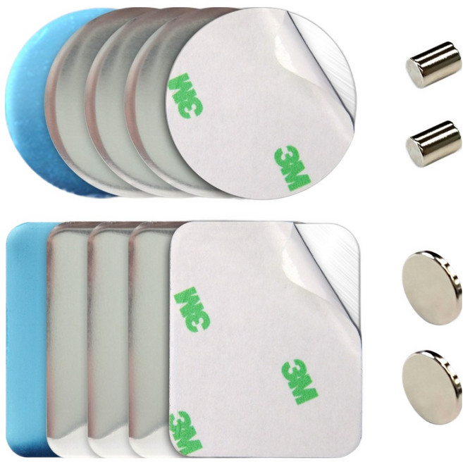 플라이토 거치대 벽부착 철판 40mm 원형 5p + 사각 5p + 네오디뮴 자석 원형 2p + 원통형 2p 세트, 실버, 1세트