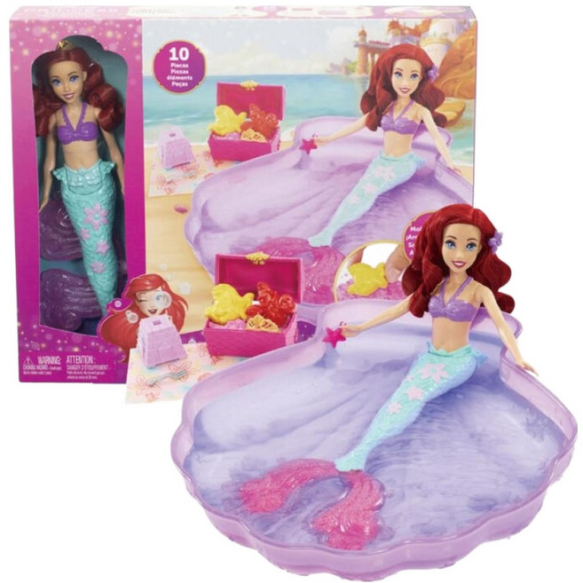 MATTEL 美泰兒 Disney 迪士尼公主 小美人魚 愛麗兒與貝殼水池組合, 1盒, 多色