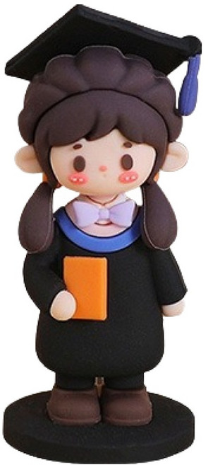 PDS홈데코 학사모 쓴 학생 장식 PVC 소품 졸업식 피규어 긴머리, 혼합색상