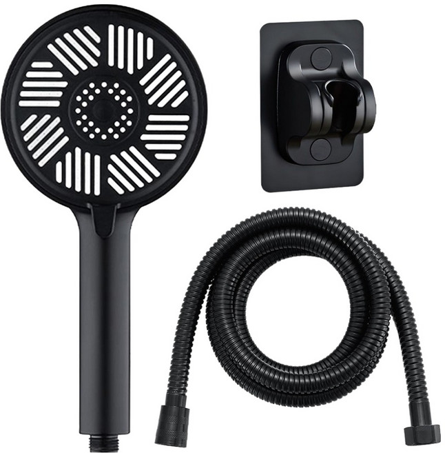 葉子小舖 大面板3檔增壓花灑組, 1個, 雅黑色