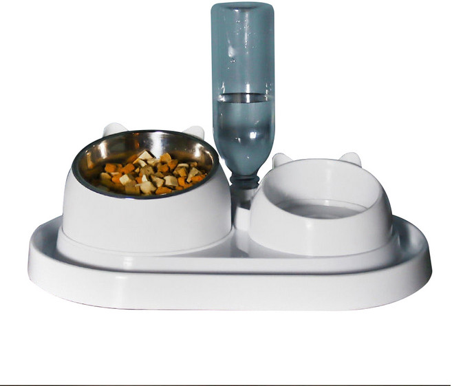 寵物傾斜餐碗餵食器組, 1組, 白色