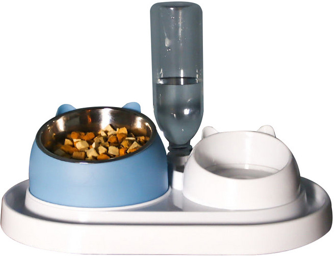 寵物傾斜餐碗餵食器組, 1組, 藍色