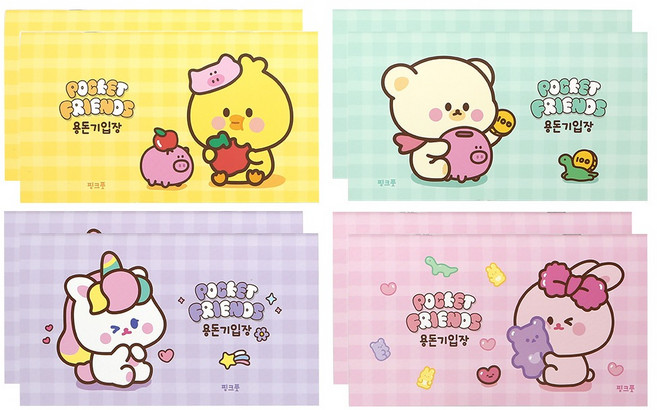 핑크풋 쪼꼬미친구들 체크 용돈기입장 4종 x 2p, 혼합색상, 1세트
