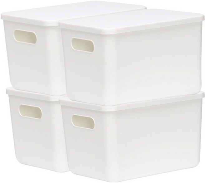 데일리블룸 펜트리 수납 리빙박스 손잡이형 1호, 화이트, 4개