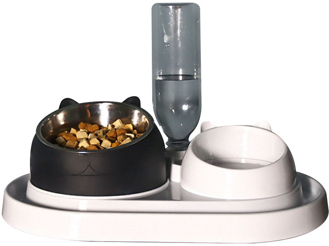 寵物傾斜餐碗餵食器組, 1組, 黑色