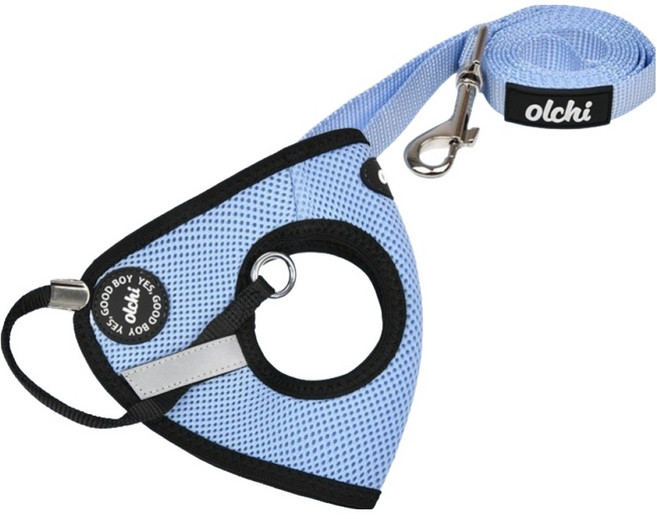 올치 강아지 산책 콤비Q 하네스 + 리드줄 세트 HQ6046, 스카이블루, 1세트