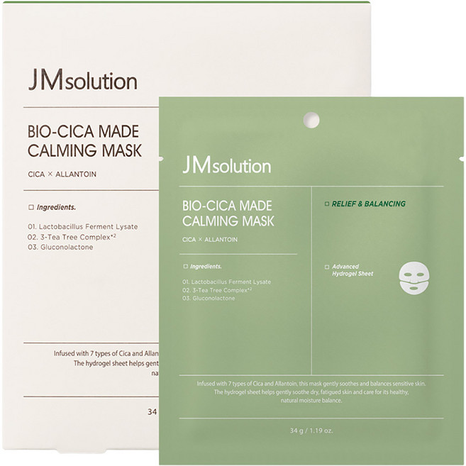 제이엠솔루션 바이오 시카 마데 카밍 마스크 팩 34g, 1개, 4개입