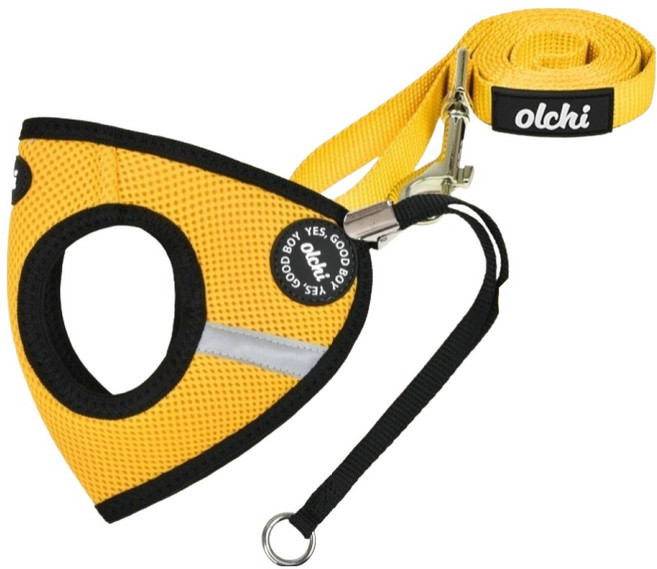 올치 강아지 산책 콤비Q 하네스 + 리드줄 세트 HQ6046, 옐로우, 1세트