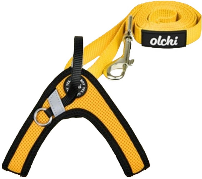 올치 강아지 산책 콤비V 스트링 하네스 + 리드줄 세트 HV6049, 옐로우, 1세트