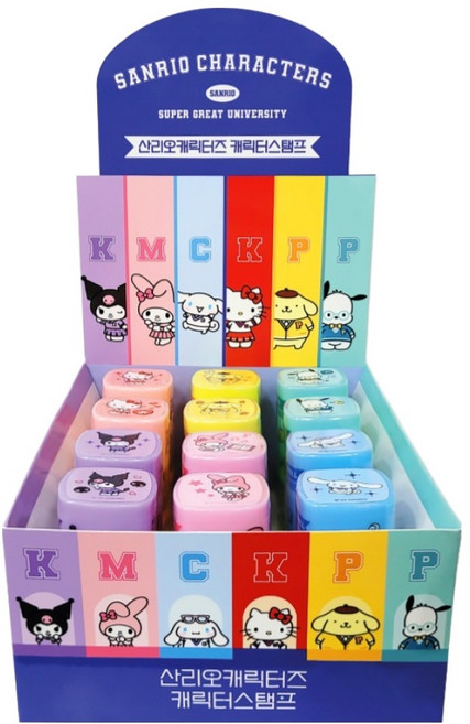 그린피앤에스 산리오캐릭터즈 캐릭터 사각 스탬프 12종 세트, 혼합색상, 1세트