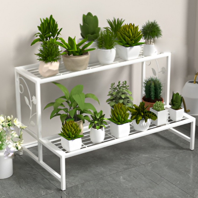 모스터 철제 계단식 베란다 화분정리대 80cm, 2단, 화이트