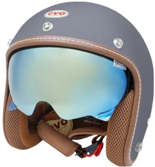 EVO 艾莉莎涼感系 內鏡復古騎士安全帽 附冰絲面罩, 消鐵灰
