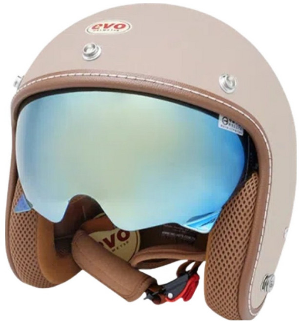 EVO 艾莉莎涼感系 內鏡復古騎士安全帽 附冰絲面罩, 櫻花奶