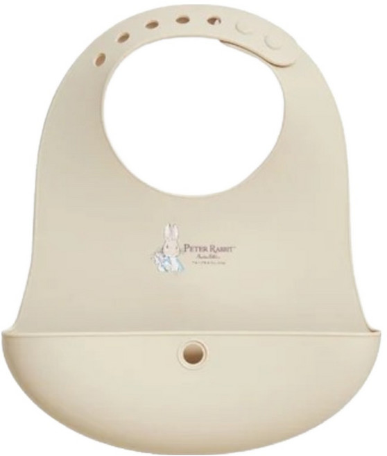 奇哥 比得兔矽膠收納圍兜 矽膠圍兜/吃飯圍兜/寶寶圍兜, 米色