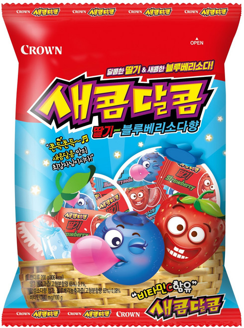 크라운 새콤달콤 딸기 블루베리소다, 200g, 1개