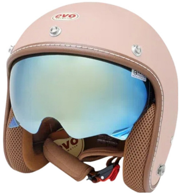 EVO 艾莉莎涼感系 內鏡復古騎士安全帽 附冰絲面罩, 杏桃粉