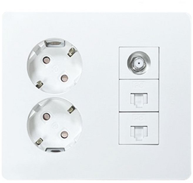 르그랑 타비앙 화이트 Simple 통합수구 2구 콘센트 + CATV + 8P + 8P, 1개