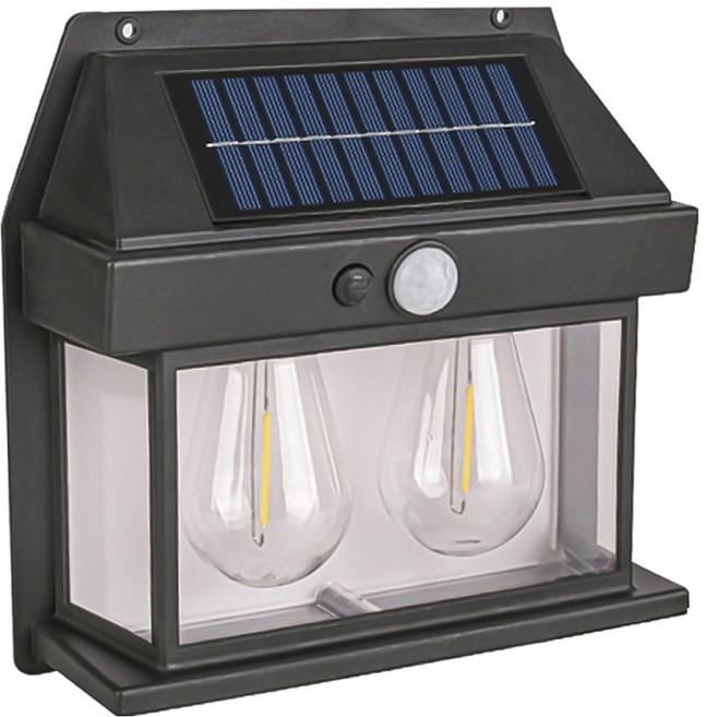 小麥購物 太陽能復古壁燈 雙燈款 C624 336g, 黑色