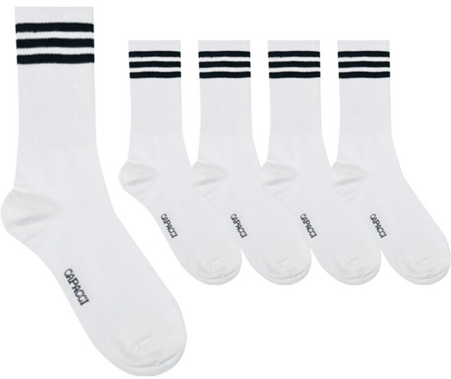 가파치 남성용 삼선 장목 스포츠 논쿠션 양말 5켤레, 화이트, 화이트, 화이트, 화이트, 화이트, 5개