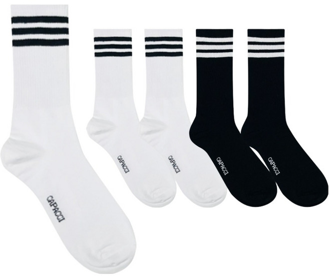 가파치 남성용 삼선 장목 스포츠 논쿠션 양말 5켤레, 화이트, 화이트, 화이트, 블랙, 블랙, 5개