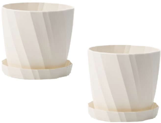 그린허그 홈가드닝 베이직 화분 2p + 받침 2p 세트, 화이트, 1세트