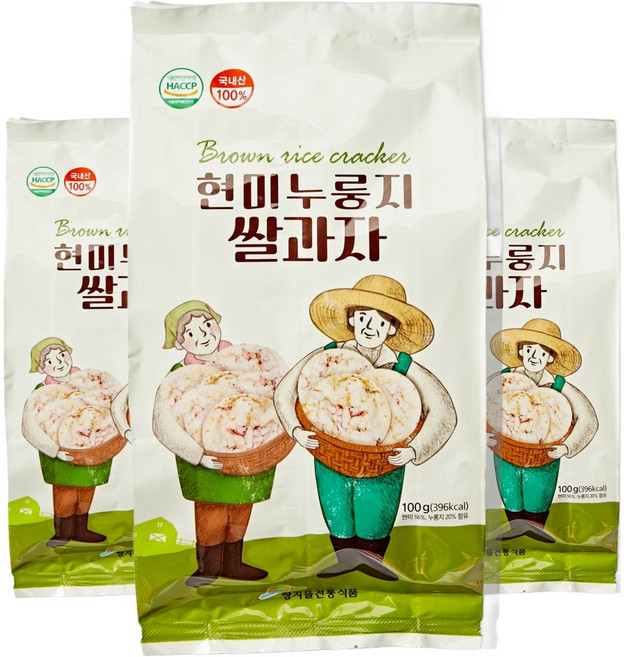 쌍지뜰 바삭 고소한 현미 누룽지 쌀과자, 100g, 3개