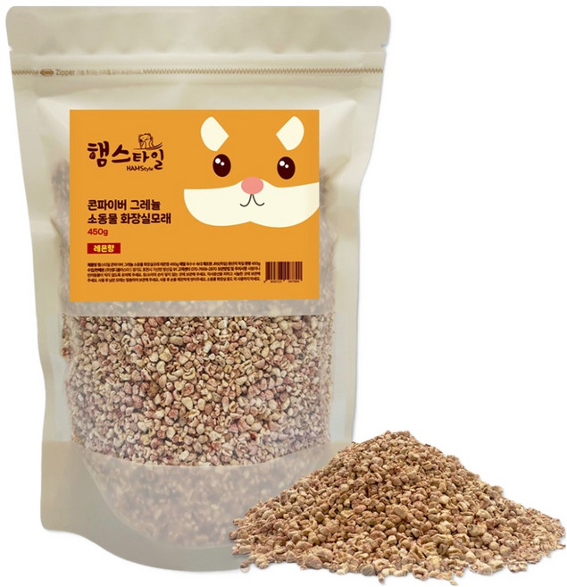 햄스타일 콘파이버 그레뉼 소동물 화장실모래 레몬향, 450g, 1개