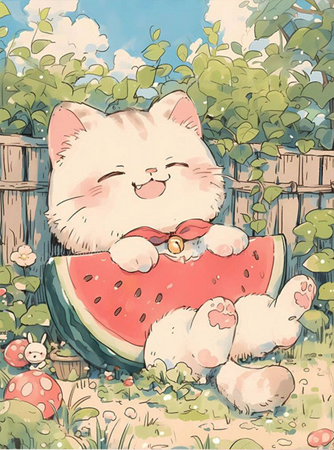 타미나요 깔끔한 DIY 그림그리기 40 x 50 cm, 수박 먹는 고양이, 1개