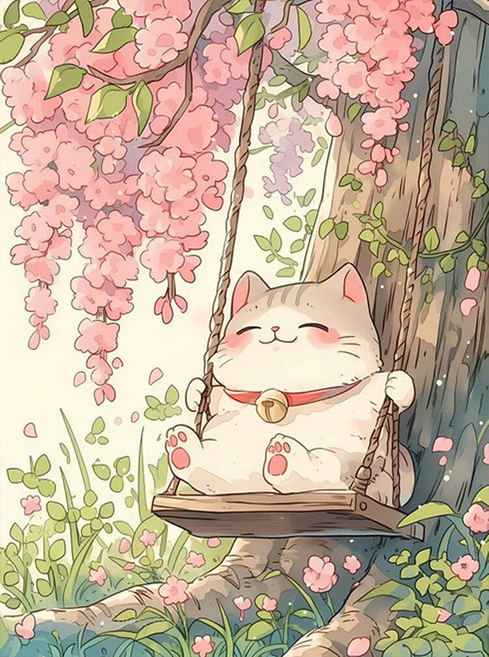 타미나요 깔끔한 DIY 그림그리기 40 x 50 cm, 그네타는 옆면 고양이, 1개