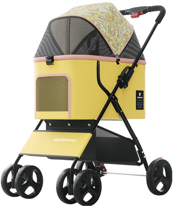 BOSIMAO 레드퍼피 반려동물 멜리사 유모차, 옐로우, 1개
