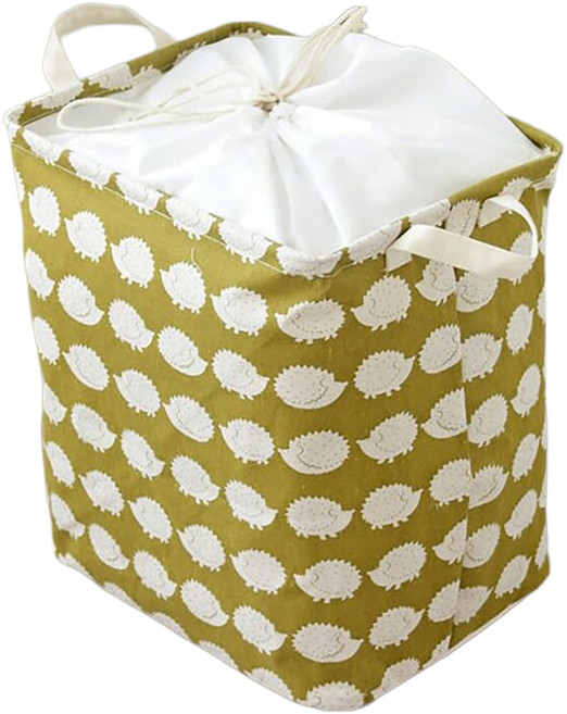 Craftsman In Storage 收納職人 北歐童話棉麻方型束口折疊收納籃/洗衣籃/髒衣籃, 綠底小刺蝟