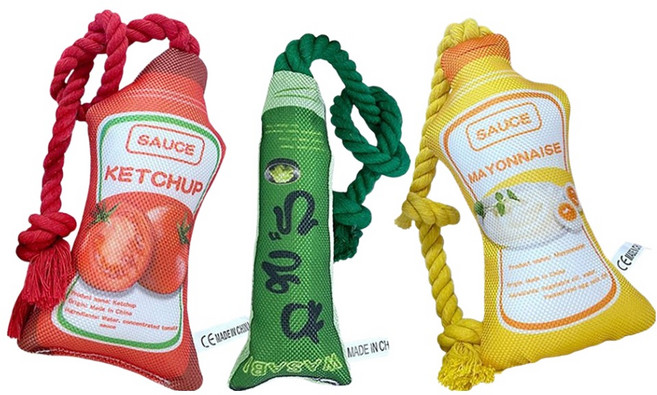毛皇上 棉繩玩具 醬料3件組, 1組, 番茄醬 + 綠芥末 + 蛋黃醬